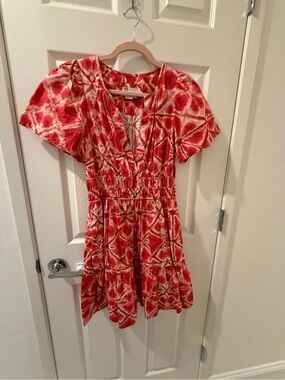 Anthropologie Red and Cream Patterned Short Dress